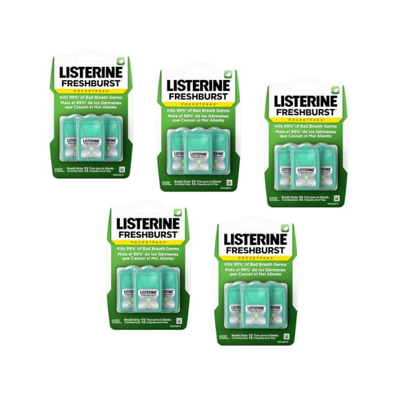 5 Pack - Listerine Breath Strips, Fresh Burst, 3x24 count each