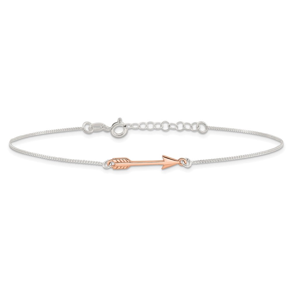 Auriga Fine Jewelry 925 Sterling Silver Rose-Tone Arrow Anklet 9inch for Women