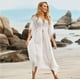 thumbnail image 3 of Traje de baño para mujer Cover Ups para traje de baño Sexy con cordones Crochet frente abierto ropa de playa cubrir blanco, 3 of 5
