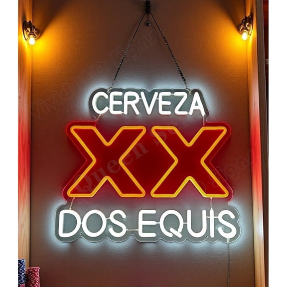 Queen Sense 16"x14" Dos Equis Cerveza LED Neon Sign for Wall Decor Dimmable USB Powered LED Light W116DECL-5VLED