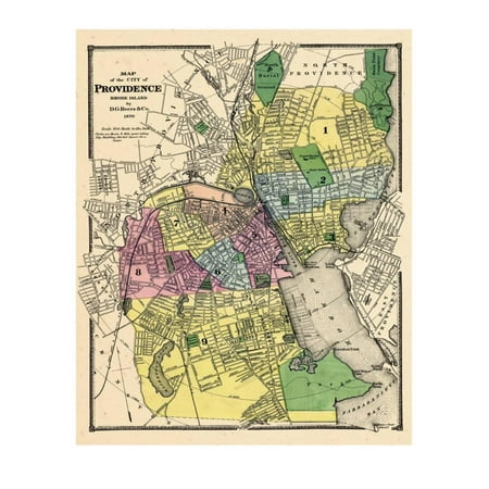 - 1870, Providence City Map, Rhode Island, United States Print Wall Art