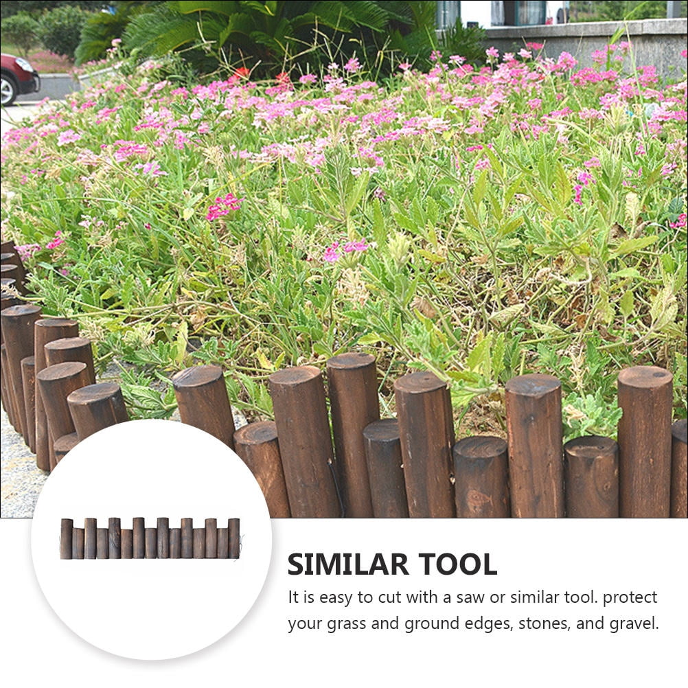 Soimiss Wood Lawn Edging Brown Wooden Solid Log Fence for Garden Border and Patio Decoration