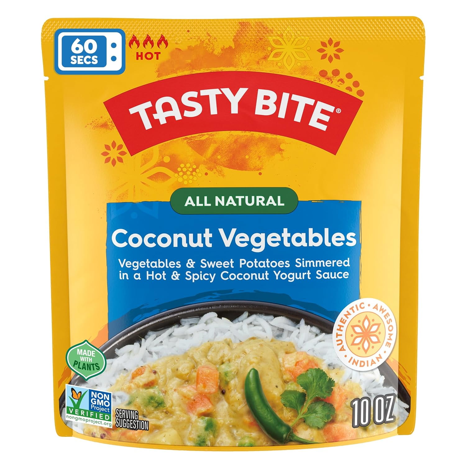 Tasty Bite - Heat & Eat Indian Cuisine Hot & Spicy Vegetables Coconut Yogurt Sauce, Case Of 6, 10 Oz
