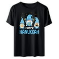 thumbnail image 1 of Penkiiy Happy Hanukkah Shirt Women Chrismukkah Shirt Cat Candle Shirt Love and Light T-Shirt Festival Short Sleeve Tops S Black, 1 of 8