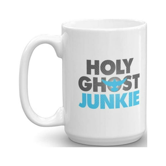 Holy Ghost Junkie Coffee & Tea Gift Mug, Christian Faith Themed Gifts for Him or Her, for a Teacher, for Ladies & Mens (15oz)