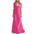 thumbnail image 2 of Fengqque Women's Fashion Casual Plus Size Solid Color Short Sleeve V-neck Long Dress Hot Pink 10(XL), 2 of 7