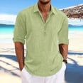 thumbnail image 2 of MGCWSH Beach Shirts for Men Cotton Blend Shirt Solid Long Sleeve Button Down Shirt Casual Blouse Summer Hawaiian Shirts Green 3XL, 2 of 6