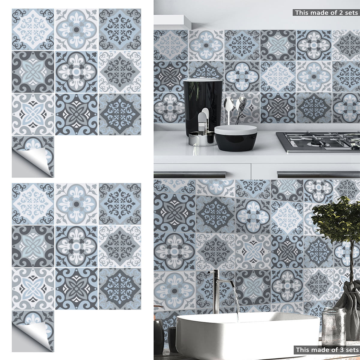 10Pcs Vintage Moroccan Self-adhesive Bathroom Kitchen Wall Floor Tile Sticker