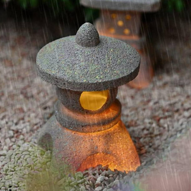 Farol de pagoda con energía solar, escultura decorativa, lámpara impermeable, estatua de torre de resina LED para jardín, , patio, paisaje, B CUTICAT Linterna de pagoda de piedra
