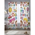 thumbnail image 2 of Cartoon Sheer Curtains 2 Panels Set Watercolor Hot Air Balloon Funny Face Colorful Flower Sheer Window Curtains Light Filtering Rod Pocket Voile Drapes for Bedroom Living Room 52"X96", 2 of 9