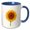 Blue/White, variant on 3drose, an Image of a Yellow Sunflower on White. Positive Floral Art Gift, 11oz Mug