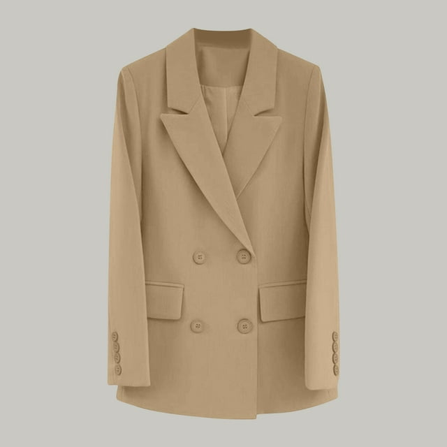 NJDVHB Womens Winter Blazer,Ladies Solid Color Long Sleeve Lapel Real Pocket Suit Jacket