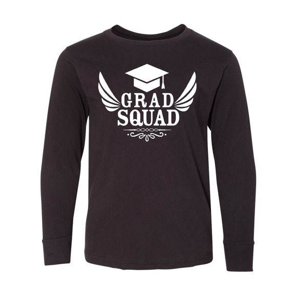 Inktastic Grad Squad with Graduation Cap and Wings Long Sleeve Youth T-Shirt