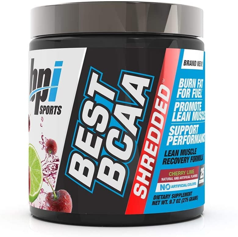 BPI Sports Best BCAA Shredded - Caffeine-Free Thermogenic Recovery Formula - BCAA Powder - Lean Muscle Building - Accelerated Recovery - Weight Loss - Hydration - Cherry Lime - 25 Servings - 9.7 oz