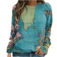 thumbnail image 2 of ICHUANYI Clearance Women's Fashion Printed Loose T-shirt Long Sleeves Blouse Round Neck Casual Tops(Blue, XL) ICHUANYI WER2023081110294, 2 of 5