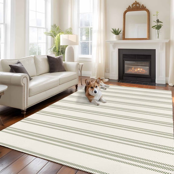6'x9' Area Rugs, Sage Green Striped Indoor Outdoor Area Rug for Living Room Bedroom, Modern Farmhouse Green Stripes Washable Bathroom Rugs Kitchen Floor Carpet Mats Home Decor Aesthetic
