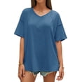 thumbnail image 3 of Summer V Neck Women Short Sleeved Solid T Shirt Tops, 3 of 5