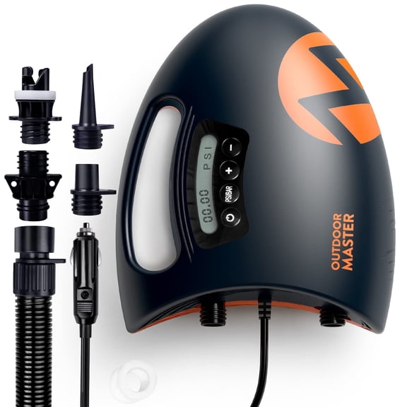 OutdoorMaster 20PSI High Pressure SUP Air Pump The Shark - Intelligent Dual Stage Inflation & Auto-Off Feature, Deflation Function, 12V DC Car Connector, for Inflatable Stand Up Paddle Boards, Boats