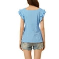 thumbnail image 3 of Unique Bargains Summer Gingham Tops for Women's Square Neck Ruffle Sleeve Blouse M Blue, 3 of 6