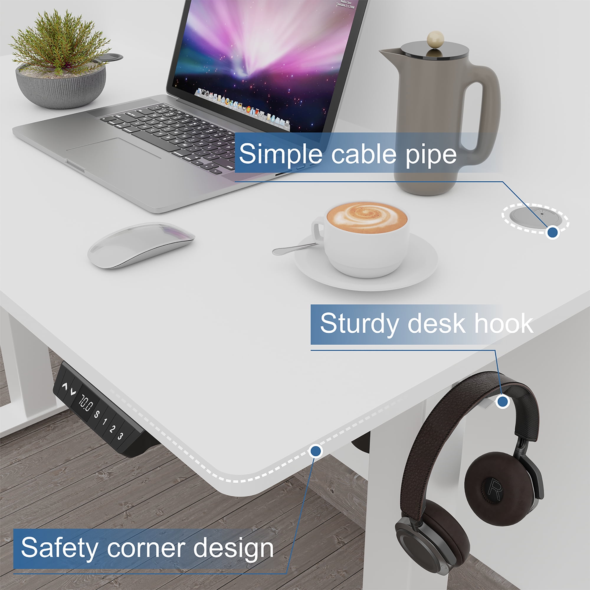 Sobaniilo 48" x 24" Home Office Electric Height Adjustable Standing Desk with Memory Control, White Frame + White Top