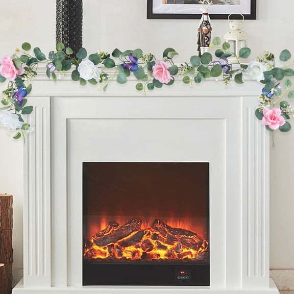 170cm Eucalyptus Garland with Flowers & Butterflies - Artificial Floral Vine for Mantel, Wedding & Spring Home Decor, Reusable & Versatile