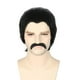 thumbnail image 1 of Topcosplay Pelucas para hombre, cortas, negras, para Cosplay, disfraz de Halloween, pelucas de fiesta, peluca peinada hacia atrás con bigote, 1 of 4