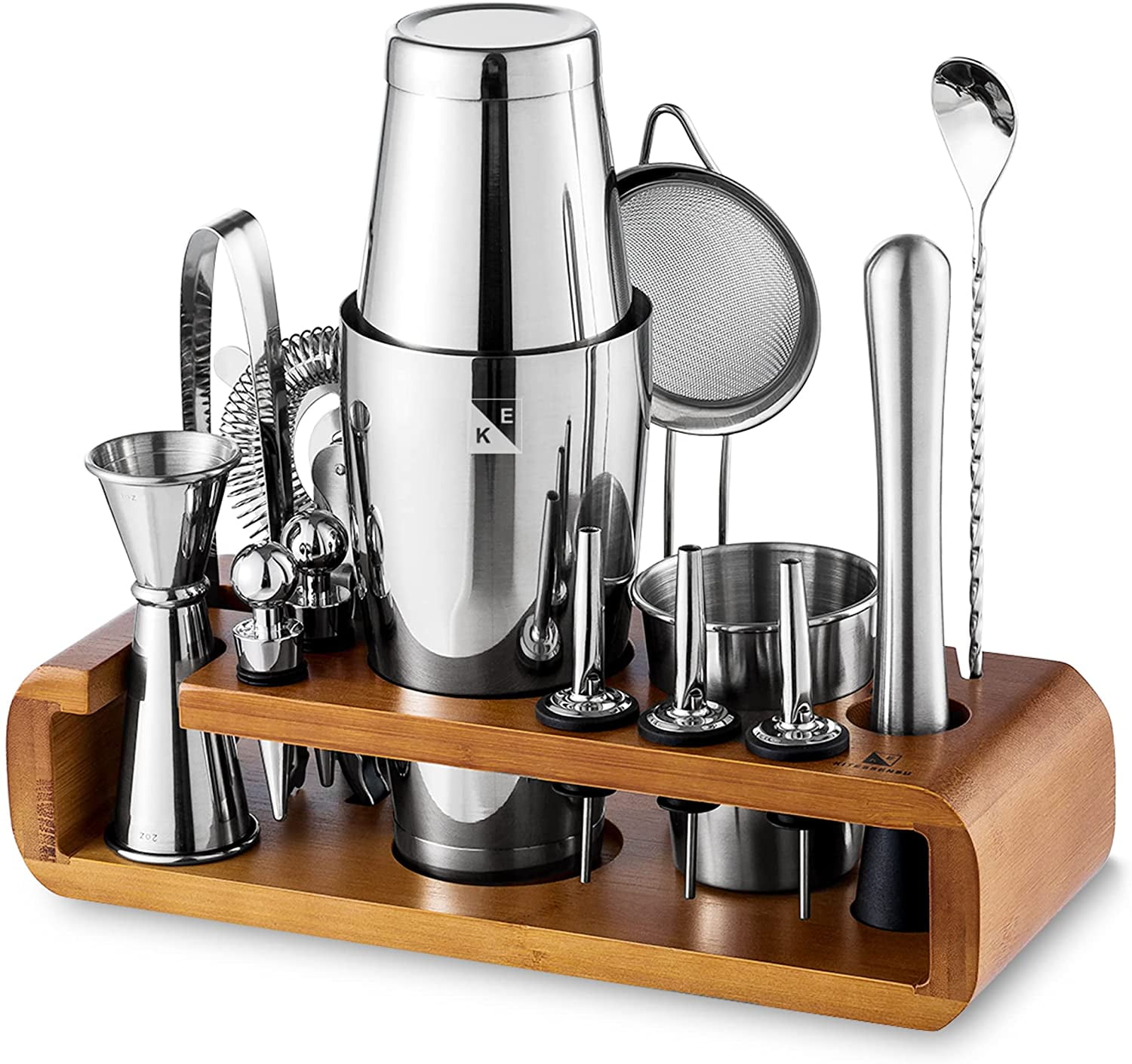 Mixology Bartender Kit with Practical Bamboo Stand Ultimate Bar Tools
