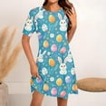 thumbnail image 2 of Daiosportswear Women Puffy Swing Elegant Party Midi Dresses Short Sleeve Round Neck A-Line Dress，Waist-Cinching Design，Women Short Sleeve Dress Multicolor-B XXL(XXL), 2 of 5
