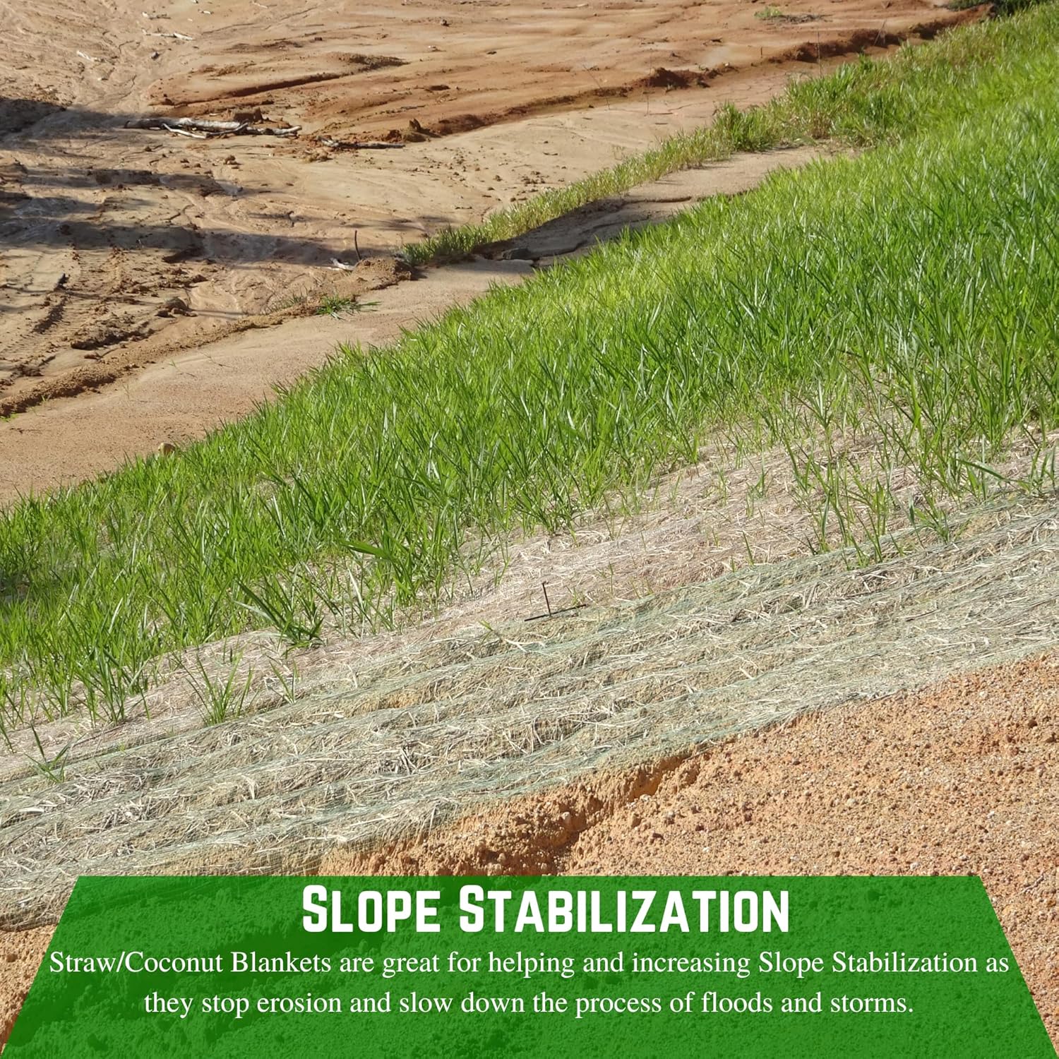 Erosion Control Blanket - Straw/Coconut Erosion Control Blanket, Coconut Garden and Landscape Cover, Erosion Control Blanket, Straw Blanket, Erosion Control, Mulch, Slope Stabilizer (5' x 112.5')