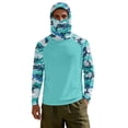 thumbnail image 2 of SEANATIVE Men's Long Sleeve Sun Protection Fishing Hoodie with Face Mask Breathable Lightweight Hooded Fishing Athletic Workout Shirt for Hiking Running, S, Fish Camo Light Teal Green, 2 of 7