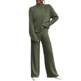 thumbnail image 1 of Women's Two Piece Knit Matching Outfits High Neck Slit Hem Tee And Pants Tracksuit Sets, 1 of 6
