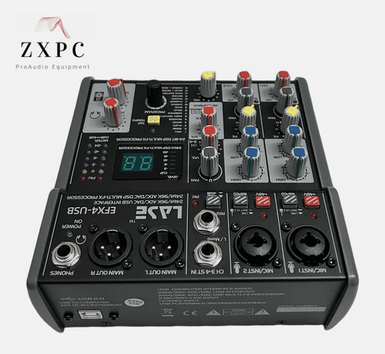 LASE Mini 4 Channel Sound Mixing Console Audio Mixer with USB2.0 audio interface
