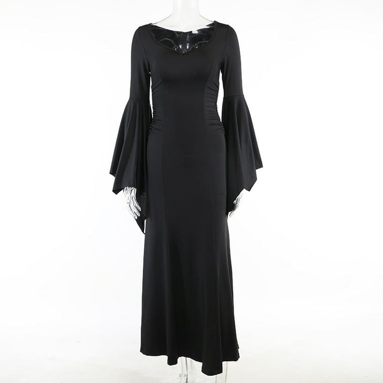 witch formal dress Gothic Halloween Dress Women's Sheath Witch Vintage Batwing Sleeve V Neck  Long Mermaid Formal Gown Evening Dresses