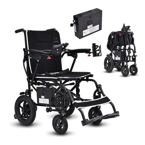 LLappuil Electric Wheelchair for Adults, Foldable Power Wheelchairs with LED Light & Cup Holder Black