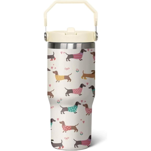 30 oz Dachshund Iceflow Flip Tumbler with lid and Straw,Dachshund CoffeeTravel Mug Cup Water Botter, Dog Gifts for Women,Dachshund Stuff Decor Accessories