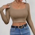 thumbnail image 2 of AherBiu Going out Tops for Women Cropped Long Sleeve Square Neck Slim Fitted Basic Layer Tees Shirts, 2 of 3