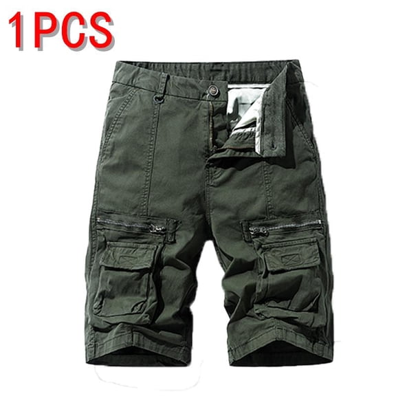 Men's Cargo Shorts, 100% Cotton Multi-Pocket Casual Work Shorts with Zipper Pockets