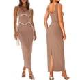 thumbnail image 2 of Faithtur Robe Longue Moulante pour Femmes, Patchwork, Sans Manches, Robe Camisole, Été, Dos Nu, Fente, Robe de Soirée, 2 of 7