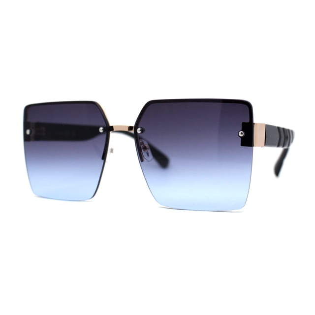 Womens Rimless Oversize Rectangle 90s Butterfly Sunglasses Gold Black Purple Blue