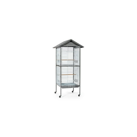 HomeStock Renaissance Romance Charming Bird Cage with Elegant Design, Intricate Details, and Spacious Interior for Birds-Color:Gray,Size:23.63"L x 23.5"W x 65.5"H