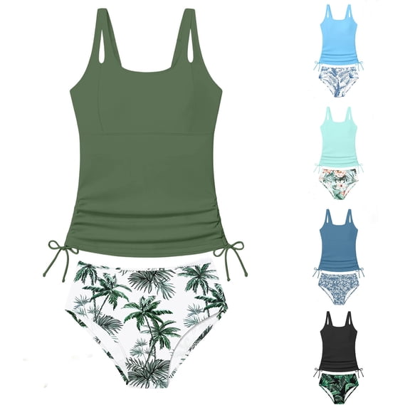 XAOFW Girl's Swimwear Two Piece Tankini Swimsuit Sets For Juniors Youth Swimwear With Sleeveless Rash Guard And Bottoms Beach Activities Breathable Swim Wear 9-10 Years