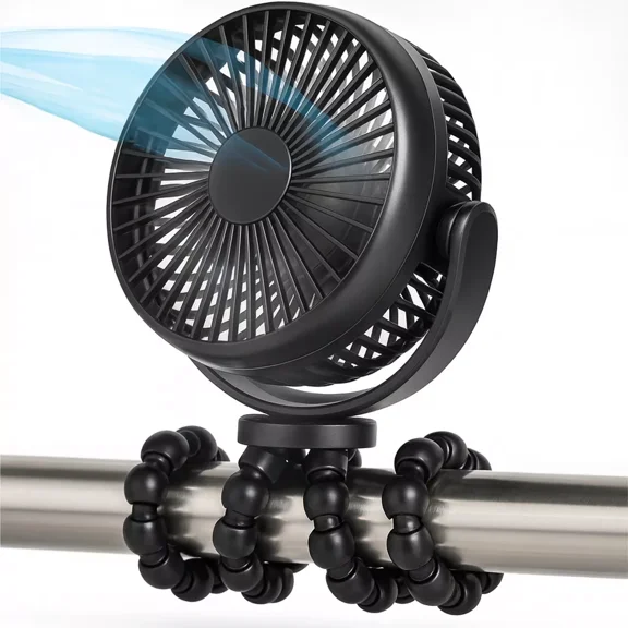 Portable Stroller Fan 3 Speed Rechargeable Flexible Tripod Clip-On Fan with Rotatable Design, for Car Seat, Crib, Bike, Treadmill, USB-C Wire Included