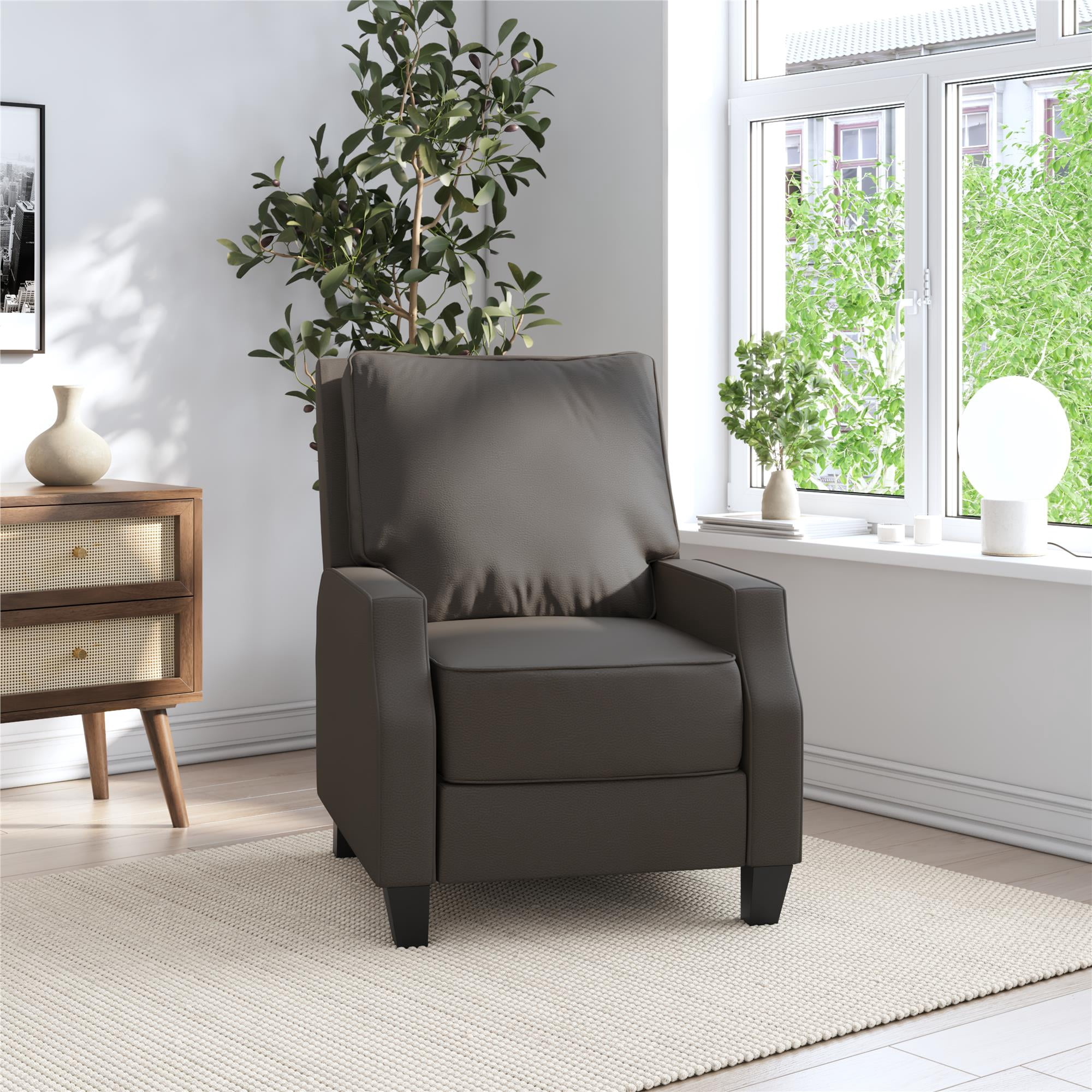 DHP Randen Pushback Recliner Chair for Living Room, Charcoal Microfiber