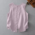 thumbnail image 2 of Daznico Women's Round Neck Sleeveless Linen Blend Back Button Tank Top Casual Summer Tops,L, 2 of 4