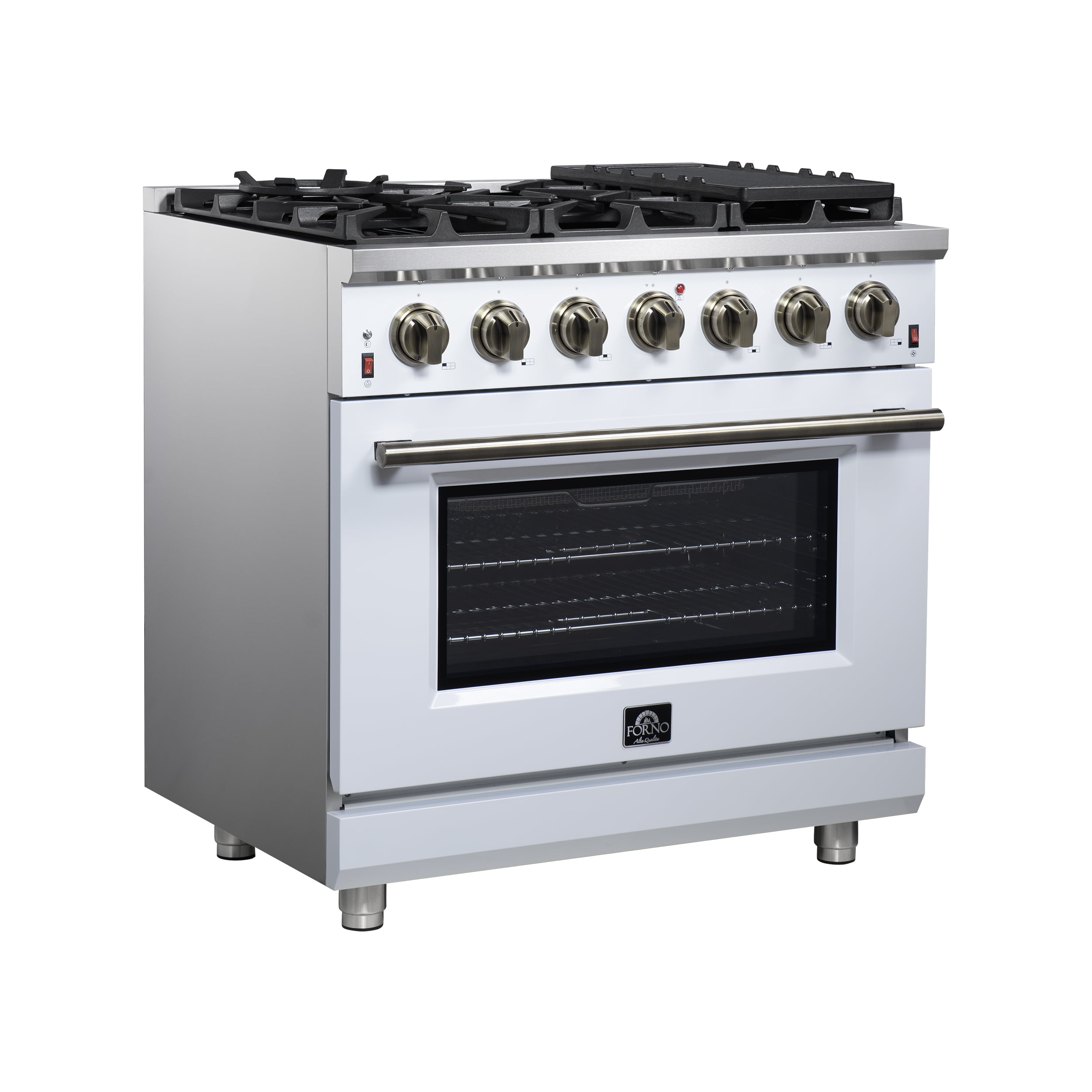 Forno Massimo 36-Inch White Freestanding Gas Range, 6 Sealed Burners, Convection Oven
