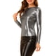 thumbnail image 4 of BLUSA BRILLANTE PARA MUJER INSPIRE CHIC, MANGA LARGA, CUELLO REDONDO, AJUSTE REGULAR, BLUSA DE NOCHE BRILLANTE M NEGRO PLATA, 4 of 8