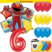 19pc Elmo Sesame Street Birthday Balloon Party Kit with 40” Number 6 Red Age Balloon - Birthday Party Decoration Supplies