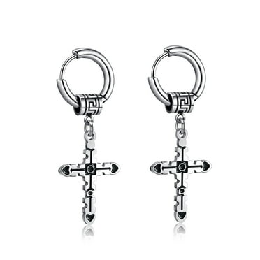 ICTPTOSL Birthday Day Gifts Cross Earrings 925 Sterling Silver Dangle Earrings Cross Hoop Earrings, Cross Jewelry Gift for Women Men