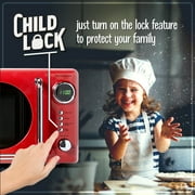 Nostalgia 0.7 cu ft Retro Microwave Oven, 700W Countertop Microwave Oven with Digital Clock, Red
