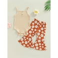 thumbnail image 2 of Franhais Baby Girl Summer Shorts Suit Solid Color Ribbed Suspender Jumpsuit Floral Print Flared Trousers, 2 of 8